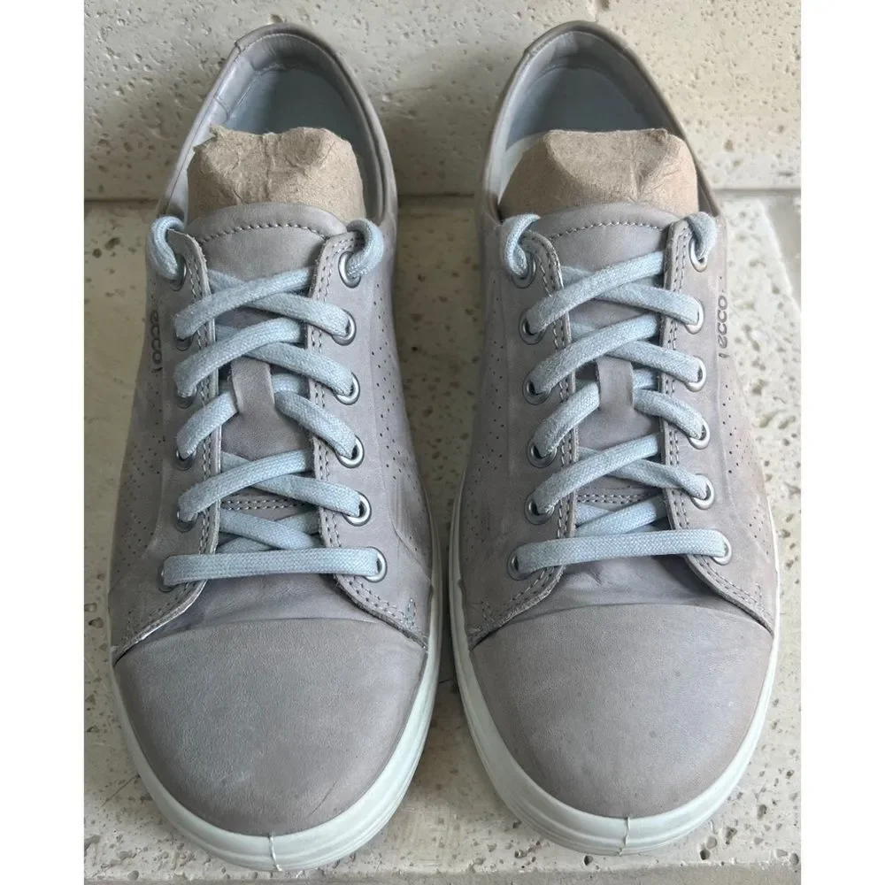 ECCO Women's Soft 7 Perforated Tie Sneaker Warm Grey Nubuck Size 9